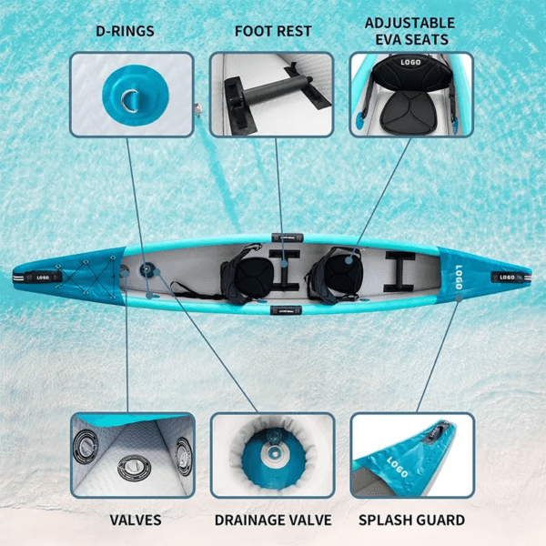 Drop Stitch Kayak Inflatable Canoe 2 Person 3 Person Fishing Inflatable Kayak for Sale - Image 2