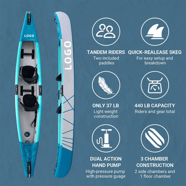 Drop Stitch Kayak Inflatable Canoe 2 Person 3 Person Fishing Inflatable Kayak for Sale - Image 3