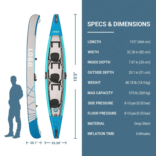Drop Stitch Kayak Inflatable Canoe 2 Person 3 Person Fishing Inflatable Kayak for Sale - Image 4